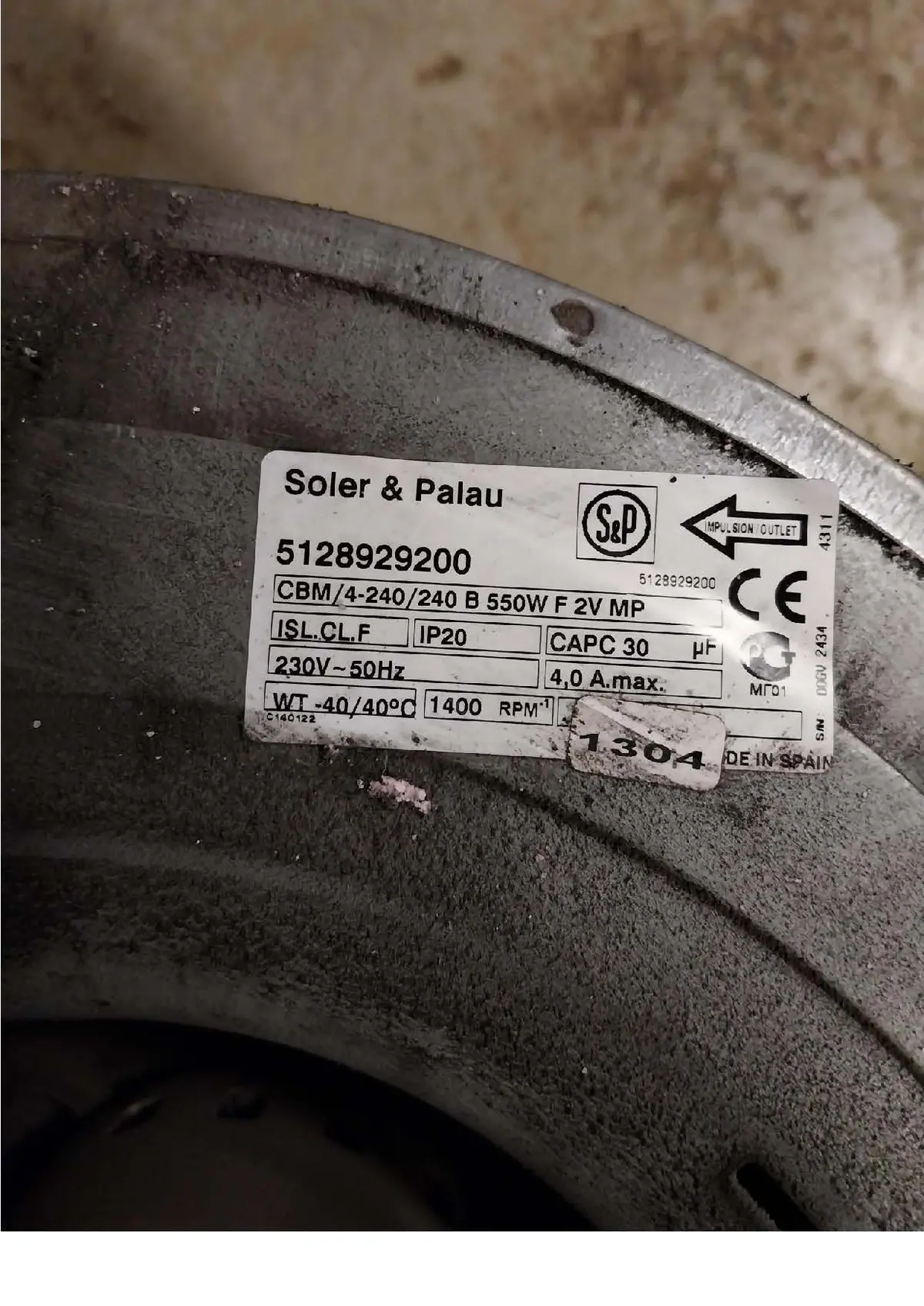 6194001323-VENTILATEUR S&P CBM/4.240/240 550W 4P M230V 2V +BR *5128929200* 2