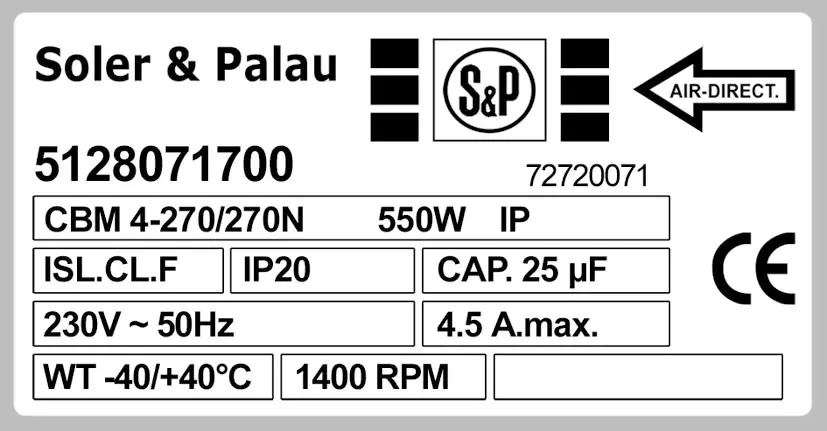6194001510-VENTILATEUR SP CBM/4.270/270N 550W 4P M230V MAB/4.580R *5128071700* 2