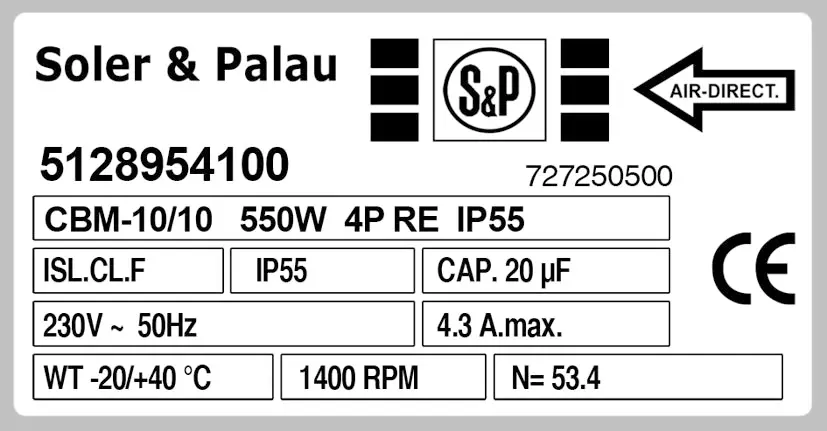 6194004100-VENTILATEUR SP CBM10/10 550W 4P REVR M230V 1V +BB *5128954100* 2