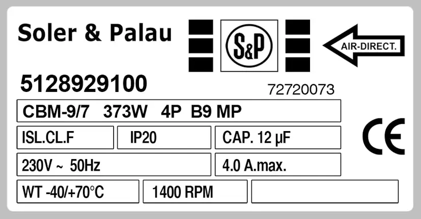 6194005050-VENTILATEUR SP CBM9/7 373W 4P M230V 2V B9 MP +BR *5128929100* 2