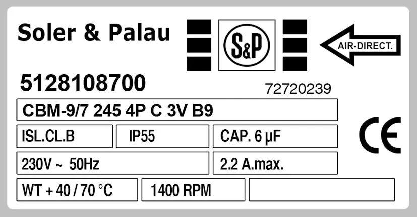 6194005052-VENTILATEUR S&P CBM9/7 245W 4P C3VB9MP +BR *5128108700* 2