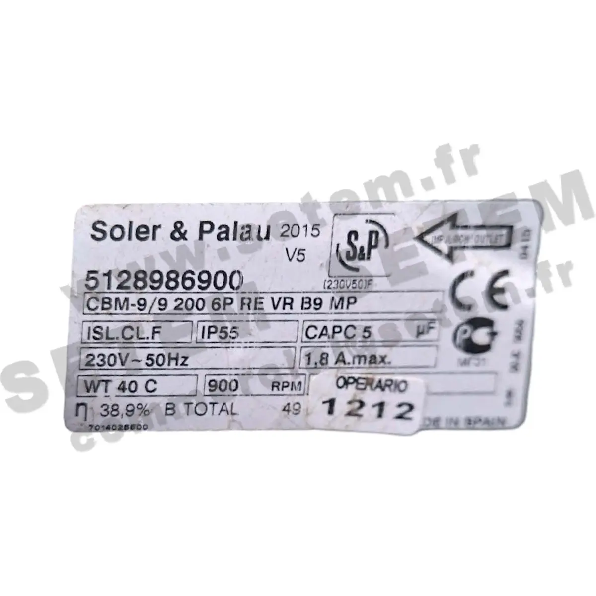 6194006287-VENTILATEUR SOLER & PALAU S&P CBM-9/9 200W 6P M230V 1V RE VR B9 MP *5128986900*