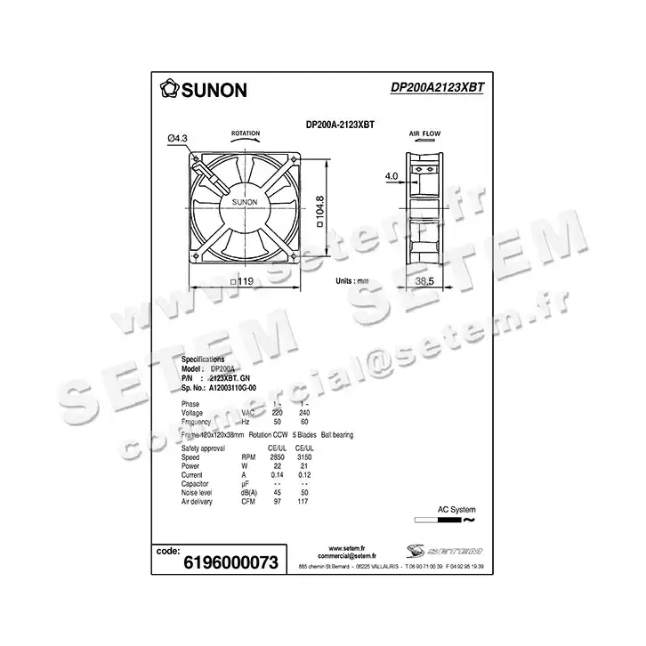 6196000073-VENTILATEUR SUNON DP200A2123XBT.GN 2