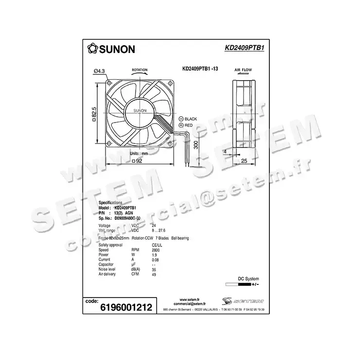 6196001212-VENTILATEUR SUNON KD2409PTB1.13.2.A.GN 2