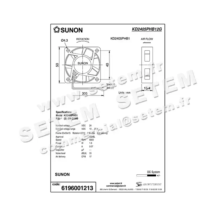 6196001213-VENTILATEUR SUNON KD2405PHB1.2.GN.C1500 2