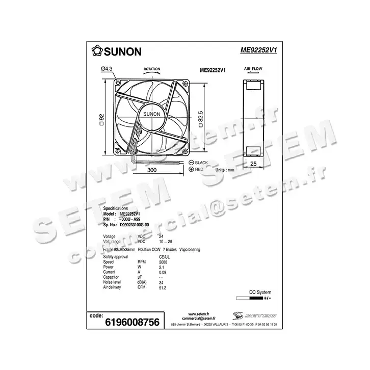 6196008756-VENTILATEUR SUNON ME92252V1.000U.A99 2