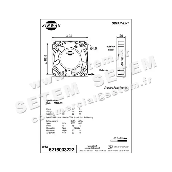 6216003222-VENTILATEUR SINWAN S92AP.22.1WB 2
