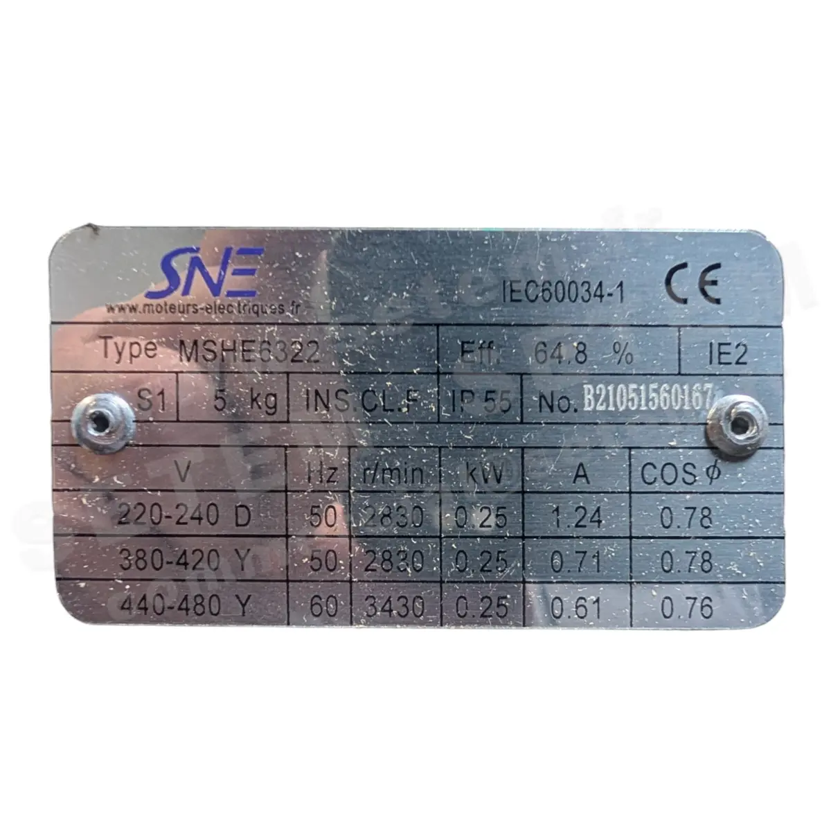 6299500031-MOTEUR SNE 0.25KW 2P T230/400V HA63 B5 MSHE6322