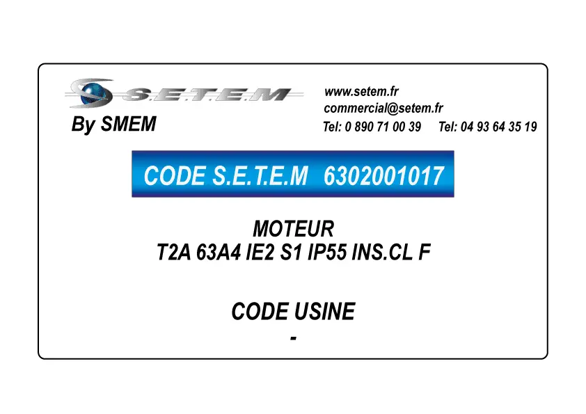 6302001017-MOTEUR SMEN T2A 63A4 IE2 S1 IP55 INS.CL F 4