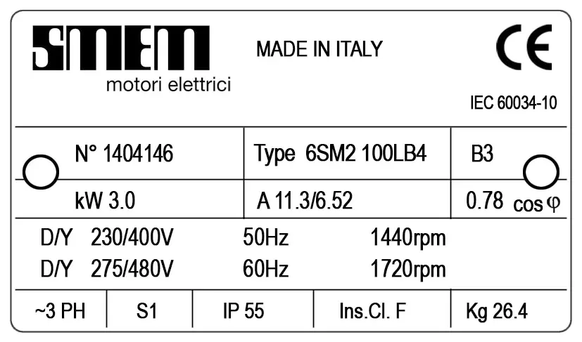 6302005114-MOTEUR SMEM 3KW 4P T230/400V HA100 B3 *6SM2100LB4* 2