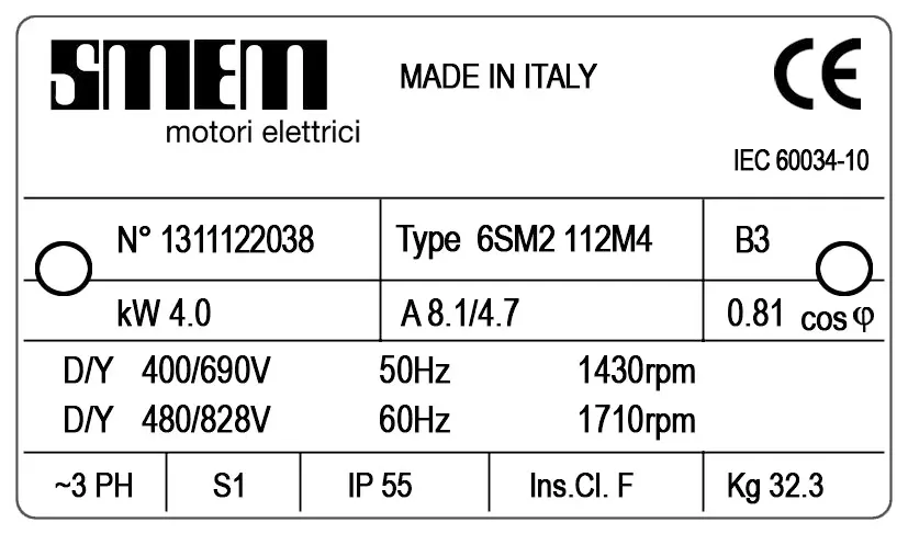 6302005216-MOTEUR SMEM 4KW 4P T400/690V HA112 B3 *6SM2.112M4* 2