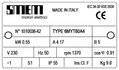 6302009802-MOTEUR SMEM VARIABLE 0.55KW 4P M230V HA80 B5 *6MYT80A4* 3