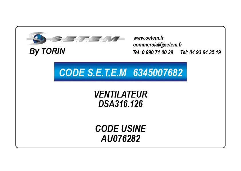 6345007682-VENTILATEUR TORIN DSA316.126 *AU076282*