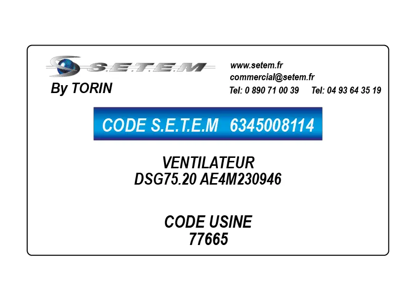 6345008114-VENTILATEUR TORIN DSG75.20 "AE4M230946" *77665*