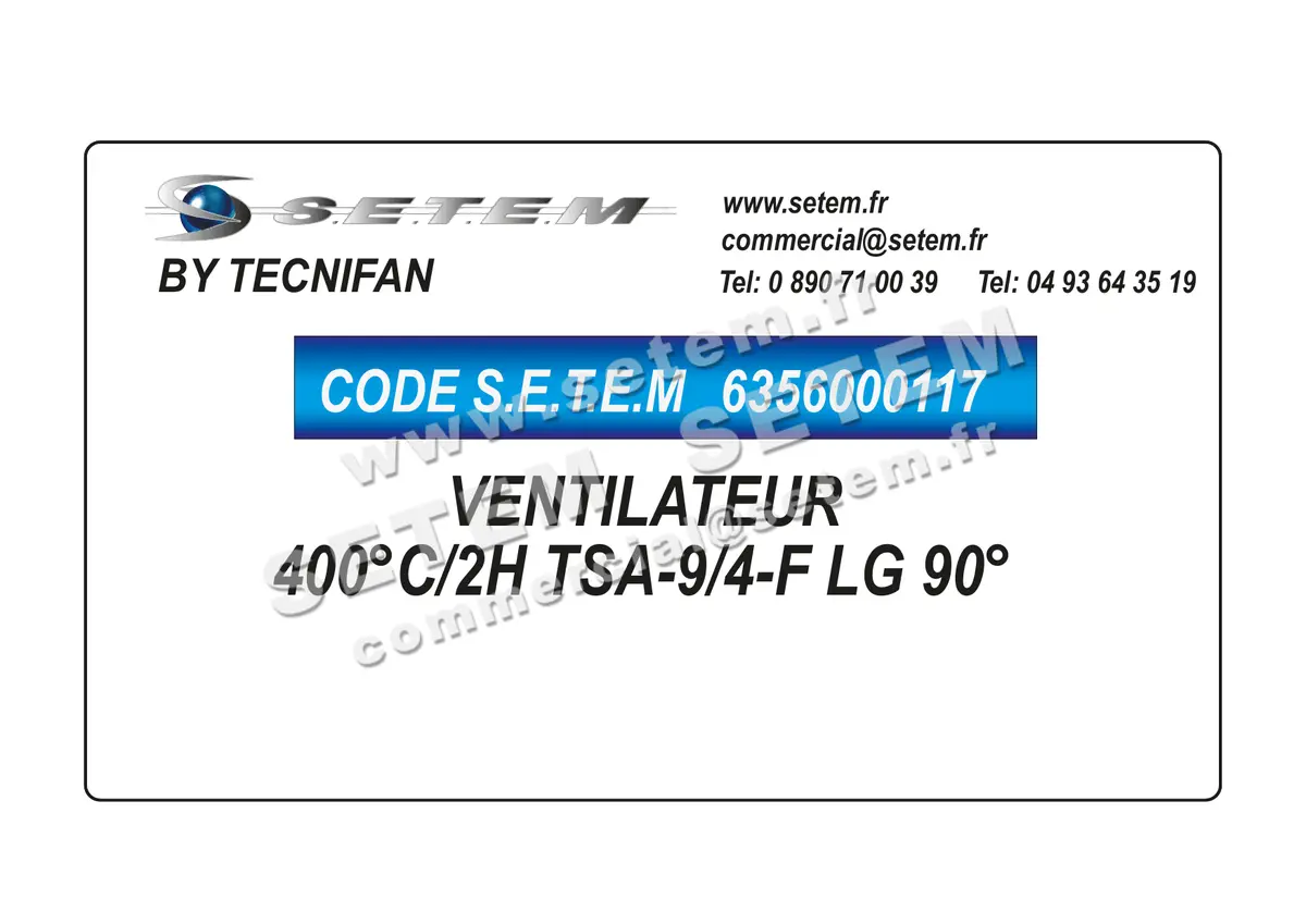 6356000117-VENTILATEUR TECNIFAN 400°C/2H TSA-9/4-F LG 90°