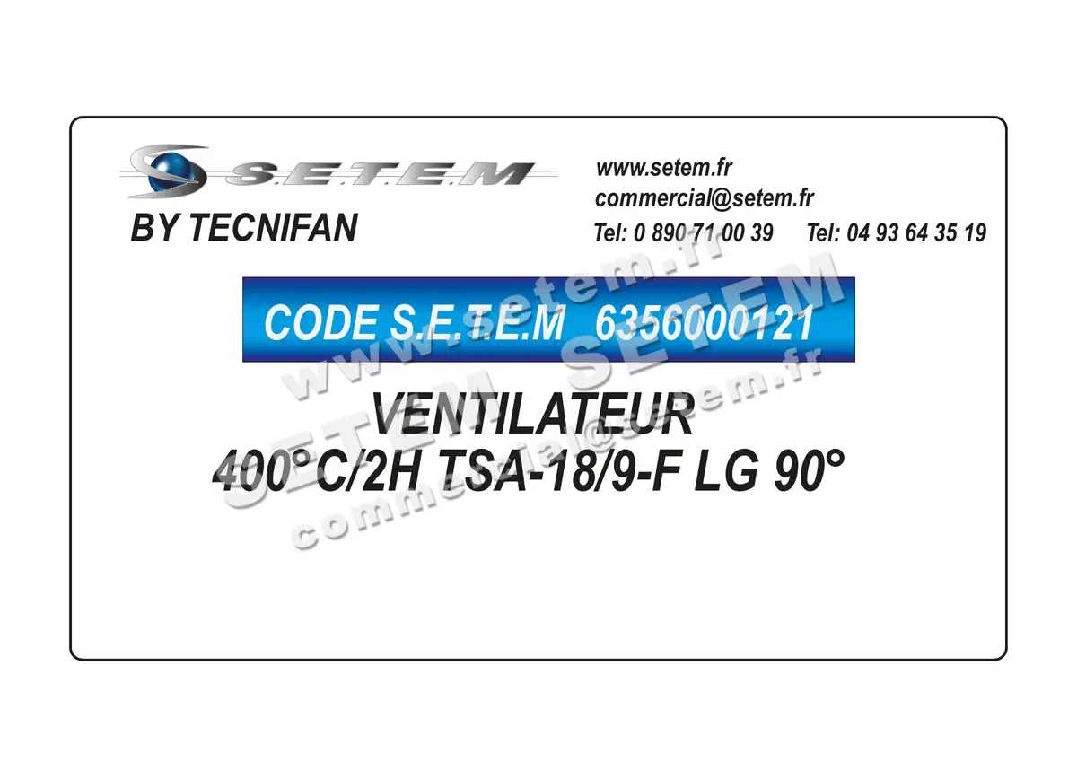 6356000121-VENTILATEUR TECNIFAN 400°C/2H TSA-18/9-F LG 90°