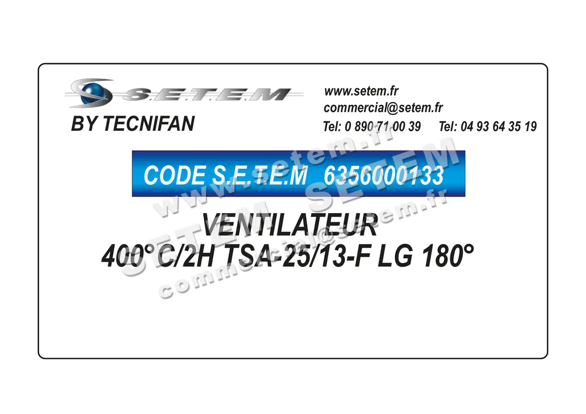 6356000133-VENTILATEUR TECNIFAN 400°C/2H TSA-25/13-F LG 180°