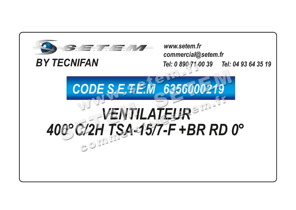 6356000219-VENTILATEUR TECNIFAN 400°C/2H TSA-15/7-F +BR RD 0°
