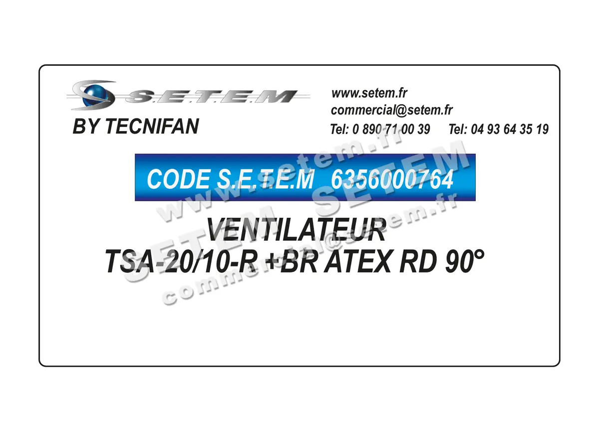 6356000764-VENTILATEUR TECNIFAN TSA-20/10-R +BR ATEX RD 90°
