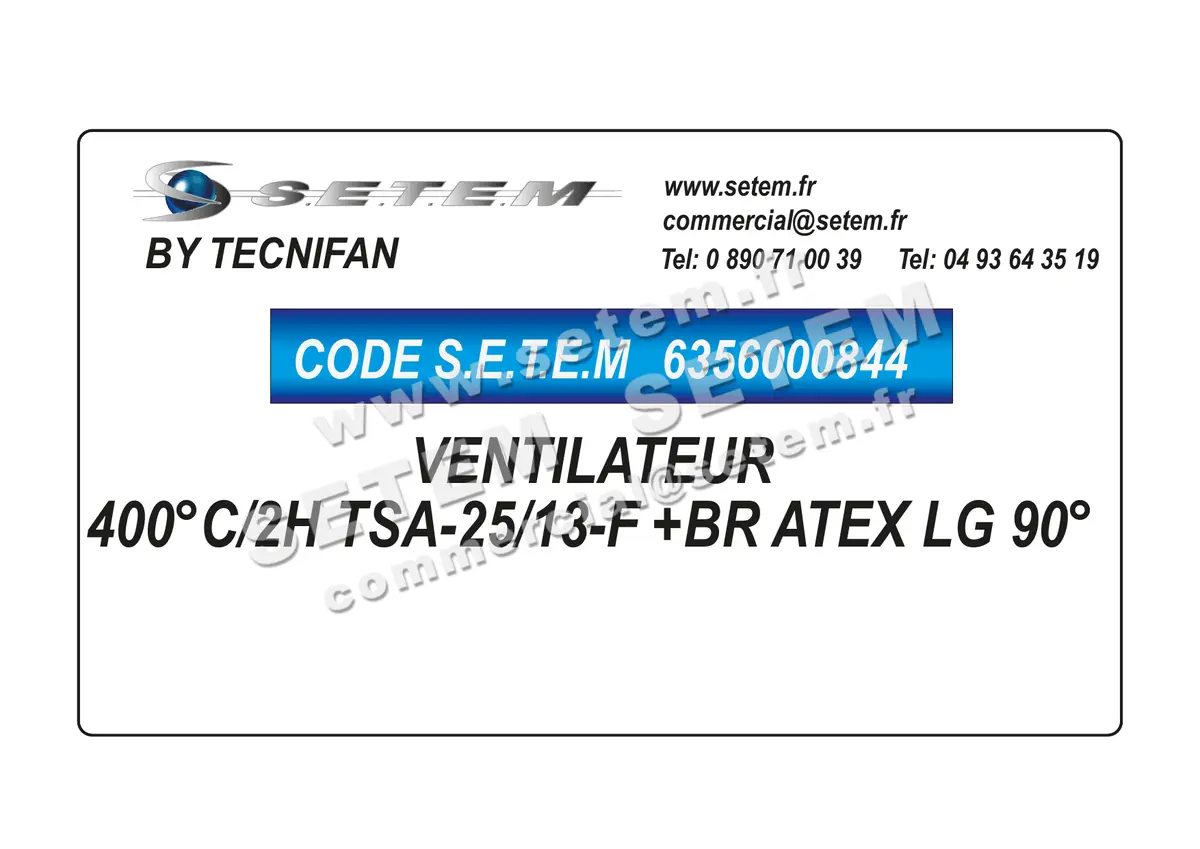6356000844-VENTILATEUR TECNIFAN 400°C/2H TSA-25/13-F +BR ATEX LG 90°