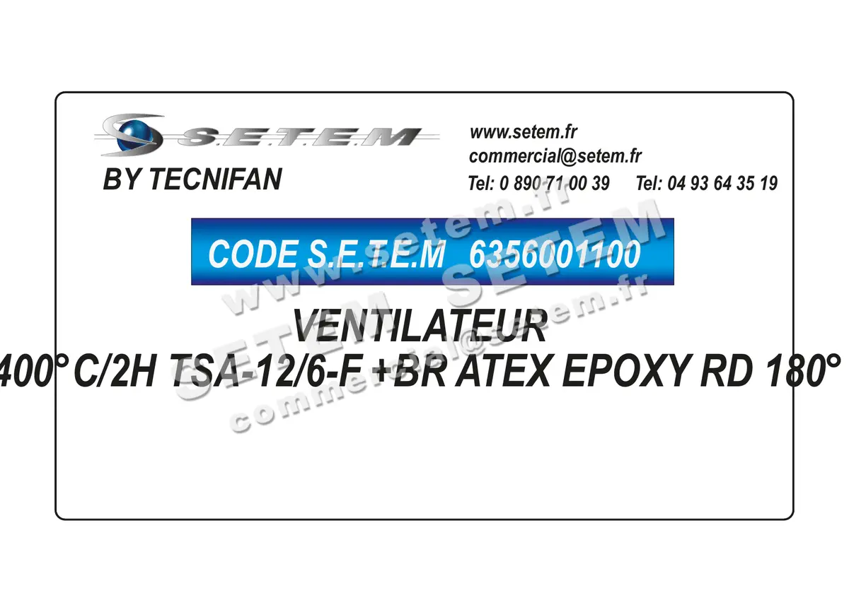 6356001100-VENTILATEUR TECNIFAN 400°C/2H TSA-12/6-F +BR ATEX EPOXY RD 180°
