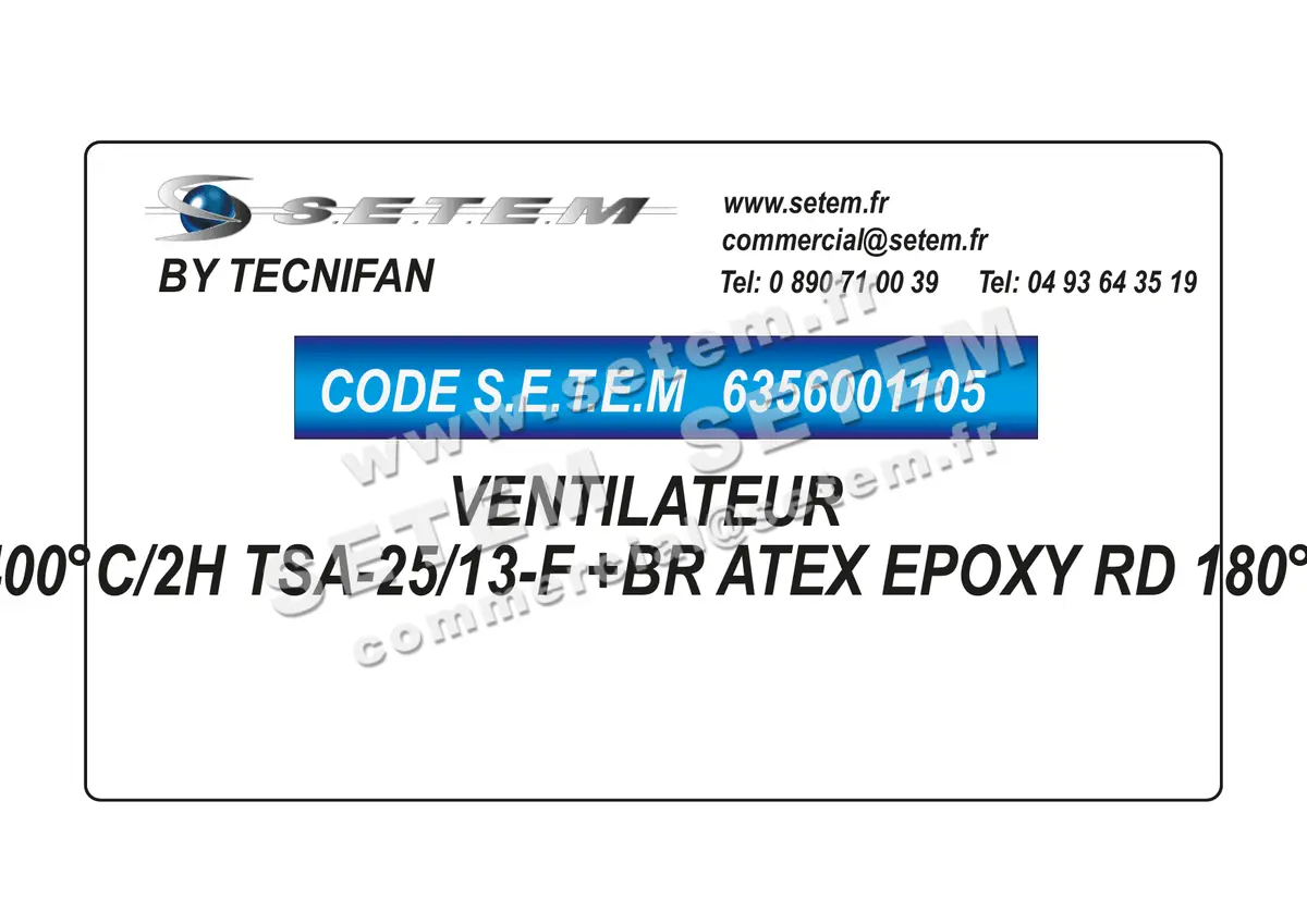 6356001105-VENTILATEUR TECNIFAN 400°C/2H TSA-25/13-F +BR ATEX EPOXY RD 180°