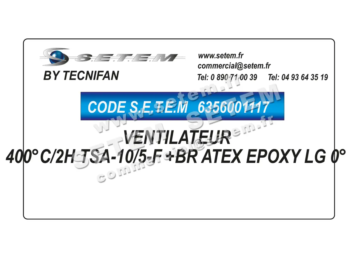 6356001117-VENTILATEUR TECNIFAN 400°C/2H TSA-10/5-F +BR ATEX EPOXY LG 0°
