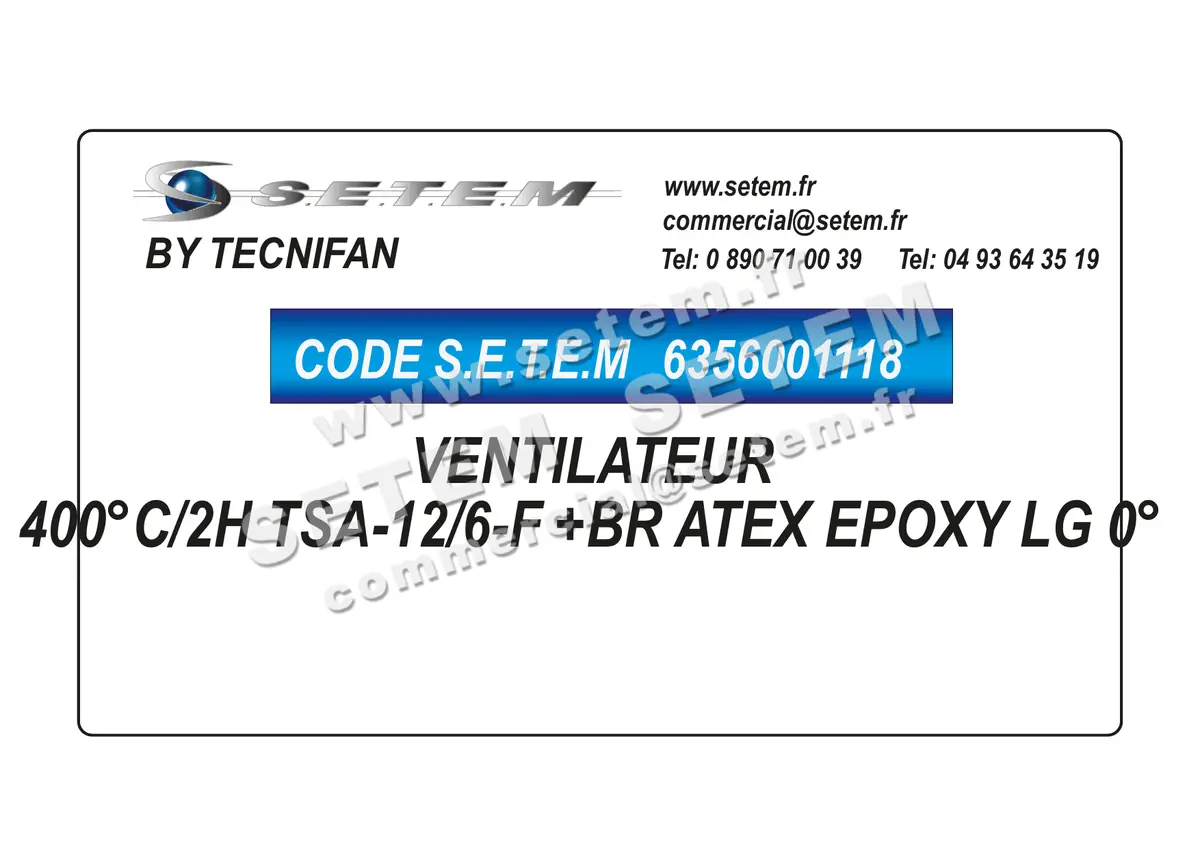 6356001118-VENTILATEUR TECNIFAN 400°C/2H TSA-12/6-F +BR ATEX EPOXY LG 0°