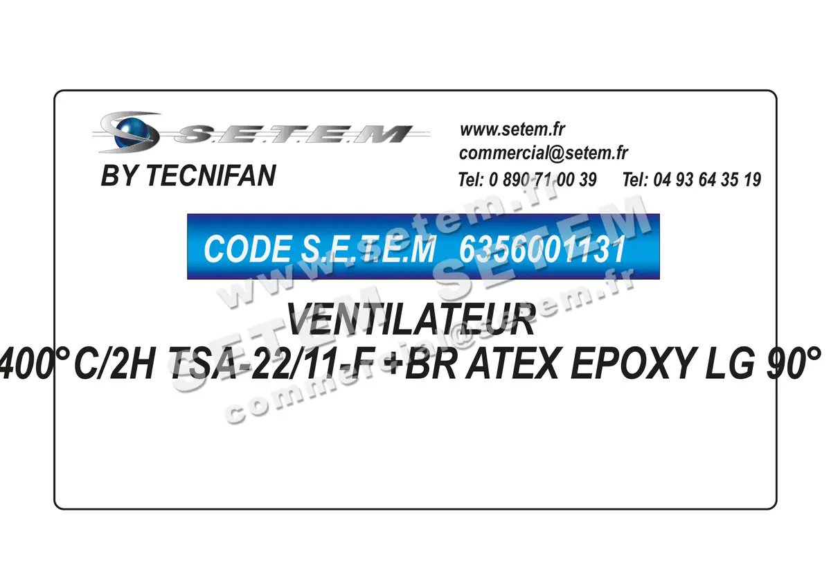 6356001131-VENTILATEUR TECNIFAN 400°C/2H TSA-22/11-F +BR ATEX EPOXY LG 90°