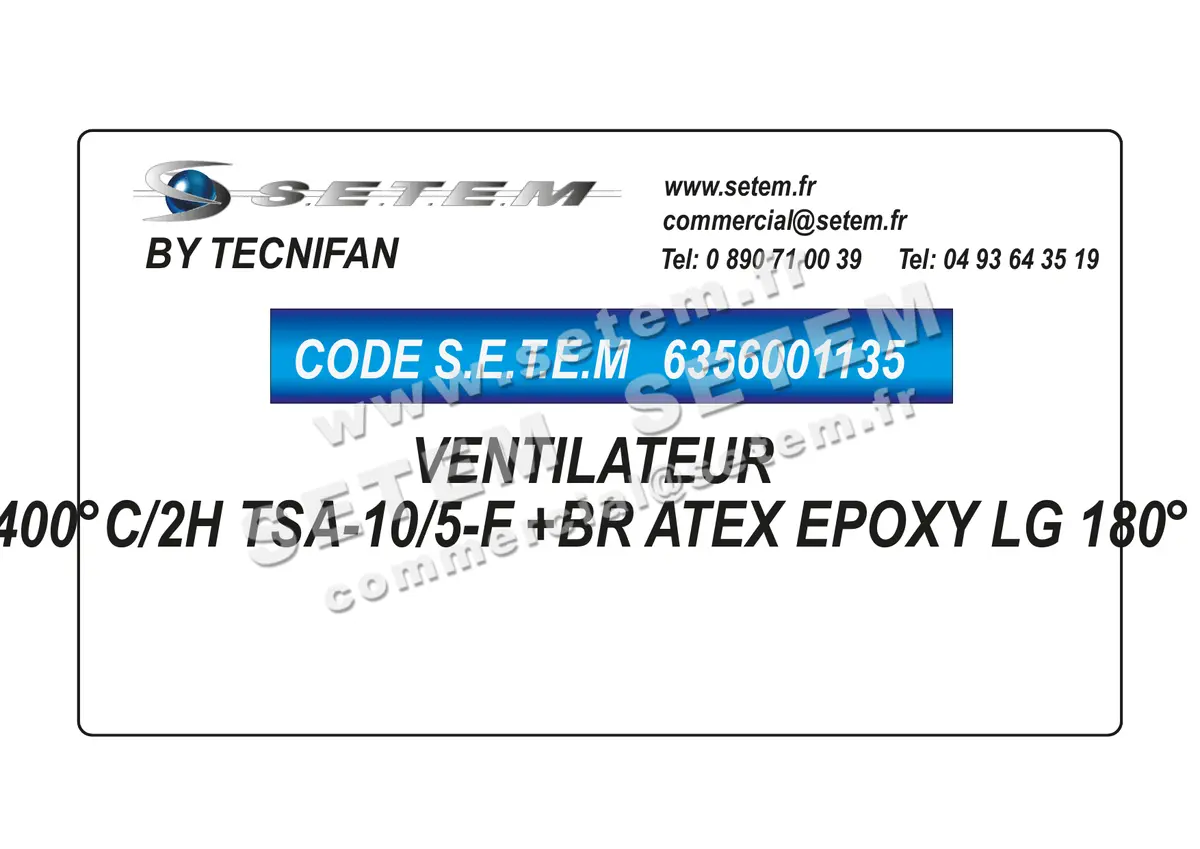 6356001135-VENTILATEUR TECNIFAN 400°C/2H TSA-10/5-F +BR ATEX EPOXY LG 180°