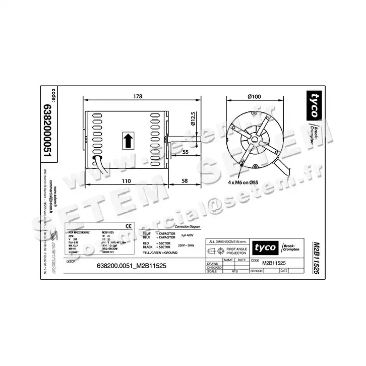 6382000051-MOTEUR TYCO MRD224DBBZ "968180" *M2B11525* 2