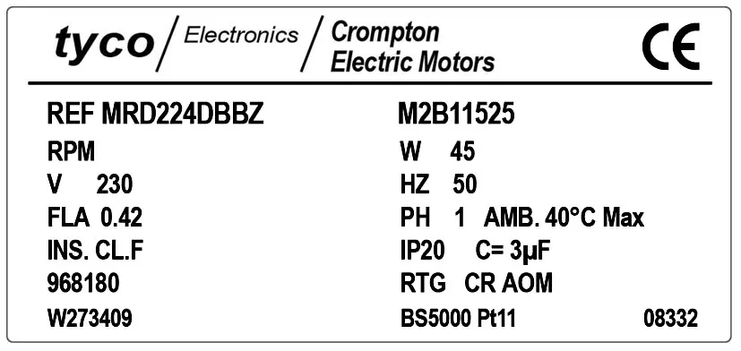 6382000051-MOTEUR TYCO MRD224DBBZ "968180" *M2B11525* 3