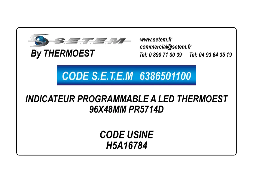 6386501100-INDICATEUR PROGRAMMABLE A LED 96X48MM PR5714D THERMOEST