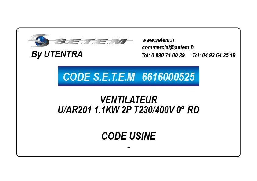 6616000525-VENTILATEUR UTENTRA U/AR201 1.1KW 2P T230/400V 0° RD