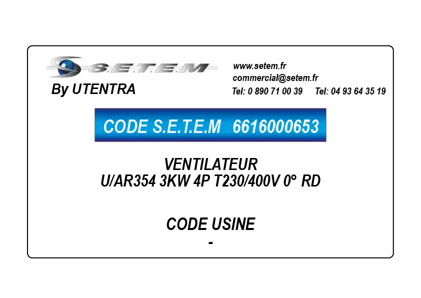 6616000653-VENTILATEUR UTENTRA U/AR354 3KW 4P T230/400V 0° RD