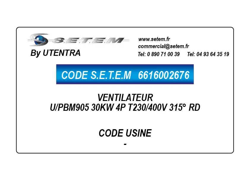 6616002676-VENTILATEUR UTENTRA U/PBM905 30KW 4P T230/400V 315° RD