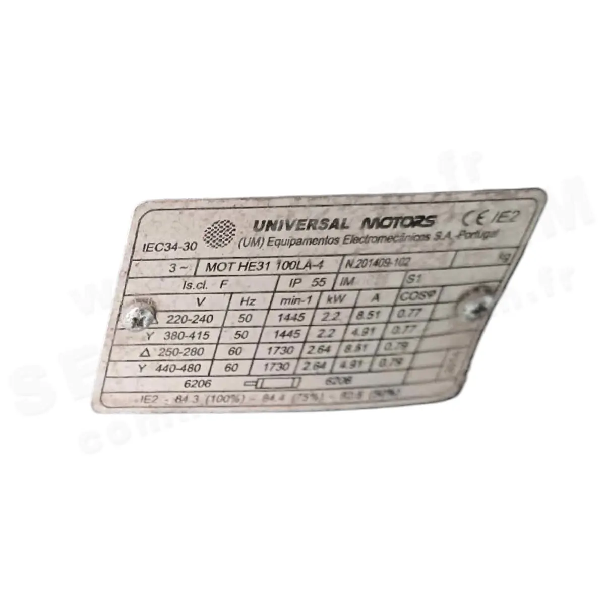 6623001075-MOTEUR UNIVERSAL MOTORS 2.20KW 4P T230/400V HA100 B3 HE31 100LA-4