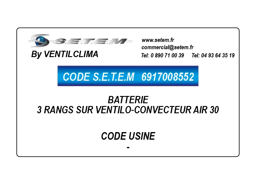 6917008552-BATTERIE VENTILCLIM 3 RANGS SUR VENTILO-CONVECTEUR AIR 30