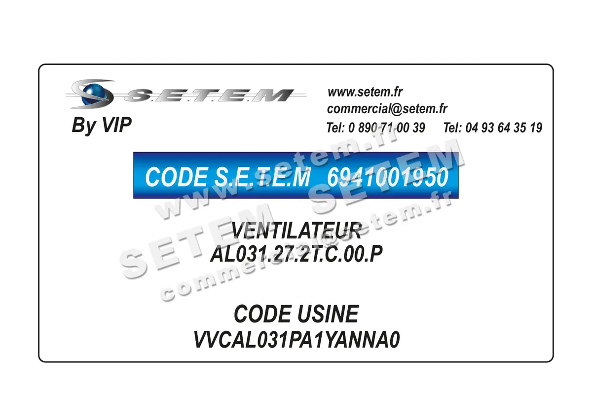 6941001950-VENTILATEUR VIP AL031.27.2T.C.00.P *VVCAL031PA1YANNA0*