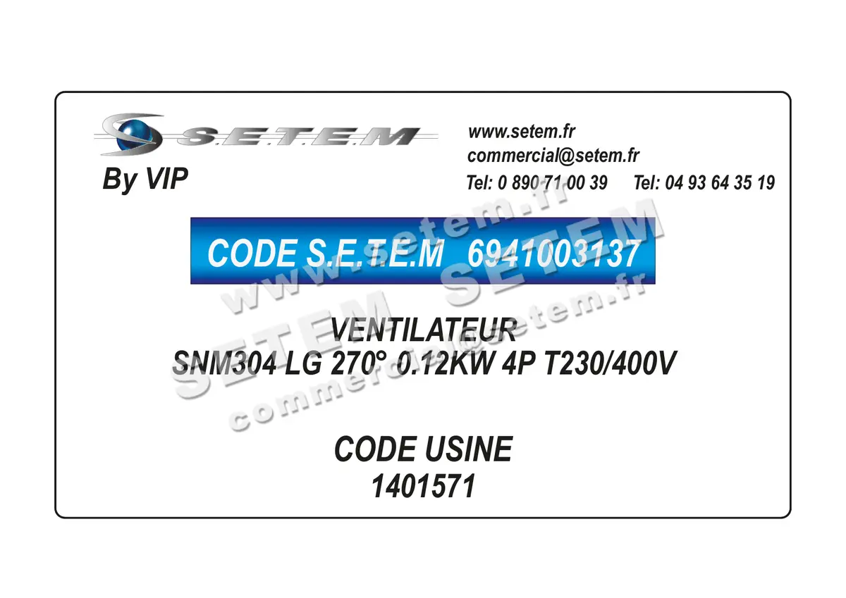 6941003137-VENTILATEUR VIP SNM304 LG 270° 0.12KW 4P T230/400V *1401571*