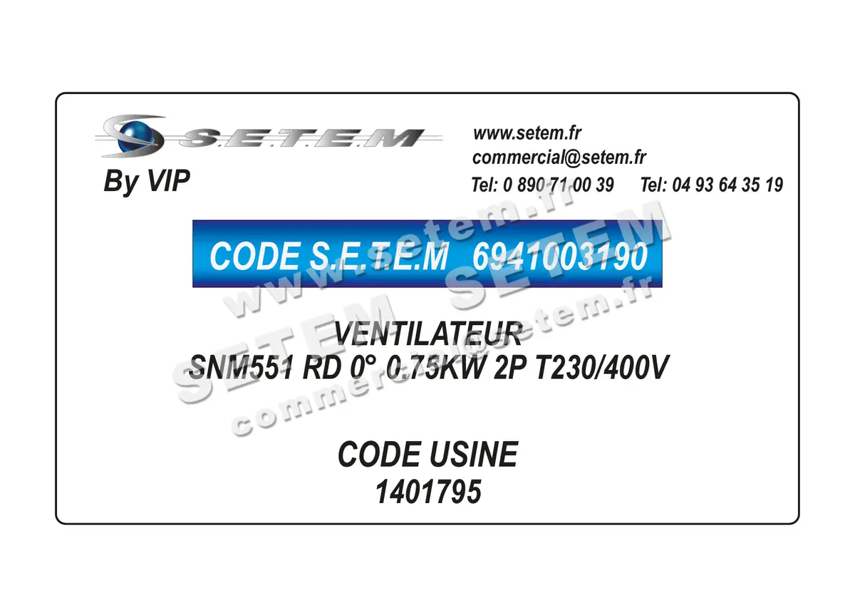 6941003190-VENTILATEUR VIP SNM551 RD 0° 0.75KW 2P T230/400V *1401795*