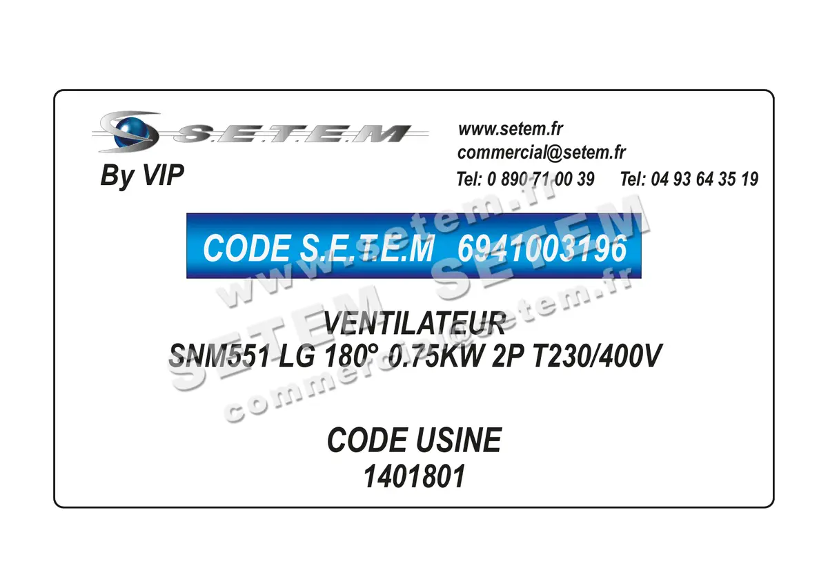 6941003196-VENTILATEUR VIP SNM551 LG 180° 0.75KW 2P T230/400V *1401801*