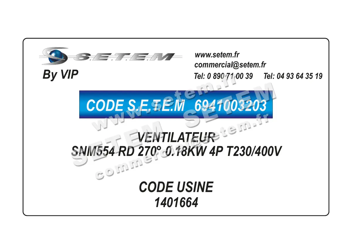6941003203-VENTILATEUR VIP SNM554 RD 270° 0.18KW 4P T230/400V *1401664*