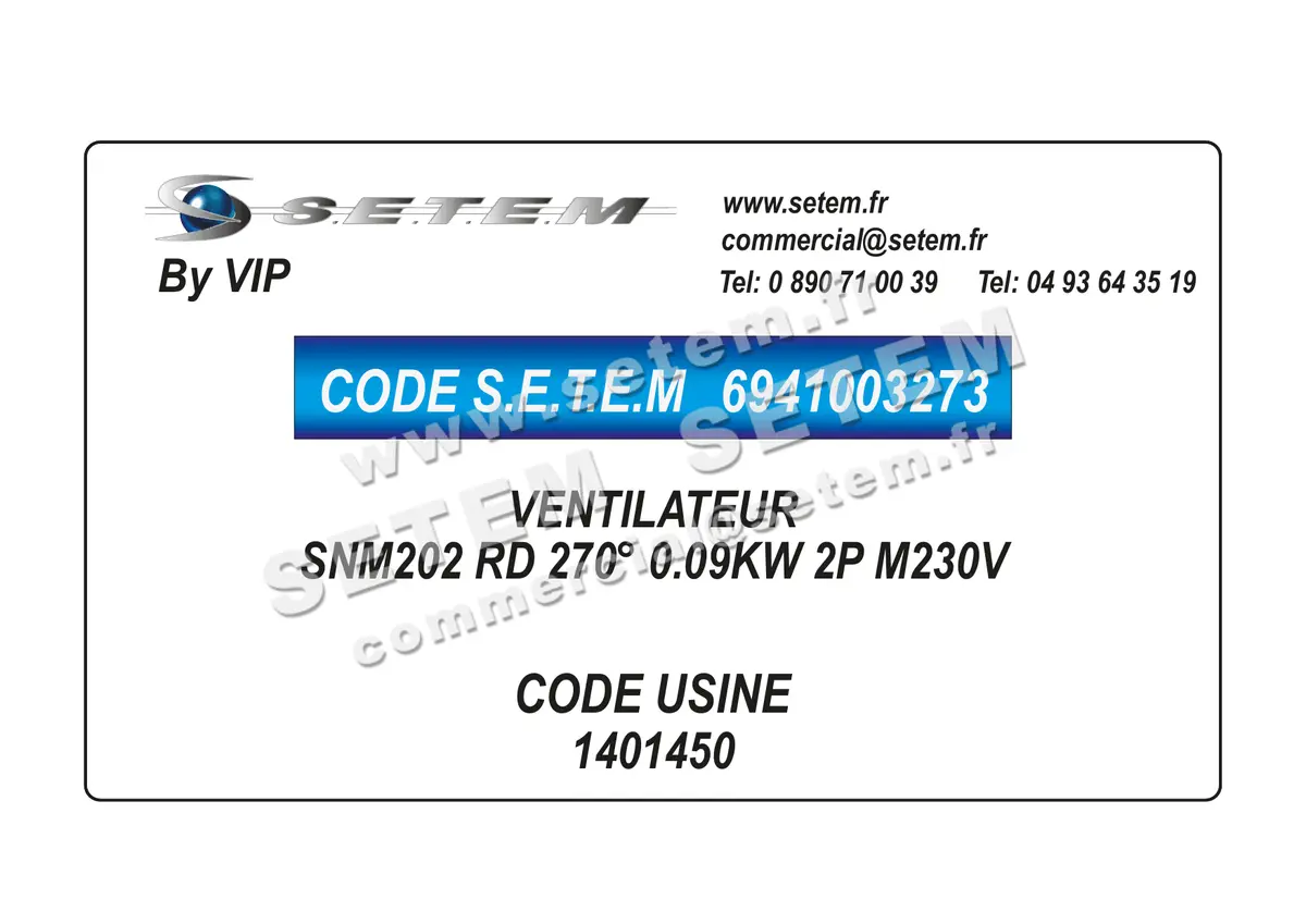 6941003273-VENTILATEUR VIP SNM202 RD 270° 0.09KW 2P M230V *1401450*