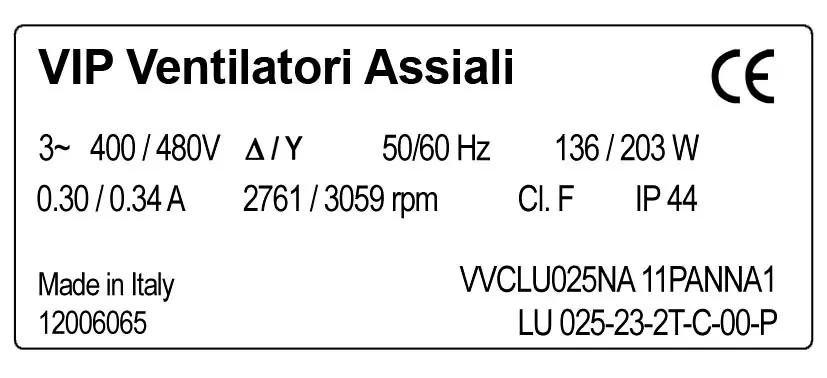 6941003652-VENTILATEUR VIP LU025.23.2T.C.00.P44CV *VVCLU025NA11PNNA1* 2