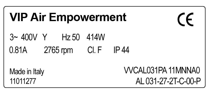 6941003980-VENTILATEUR VIP AL031.27.2T.C.00.P44CV *VVCAL031PA11MNNA0* 2