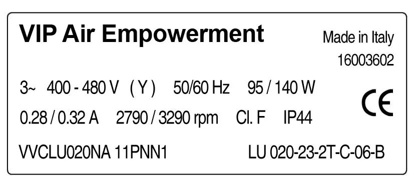 6941004114-VENTILATEUR VIP LU020.23.2T.C.3X06B.P44CV *VVCLU020NA11PNNA1* 2
