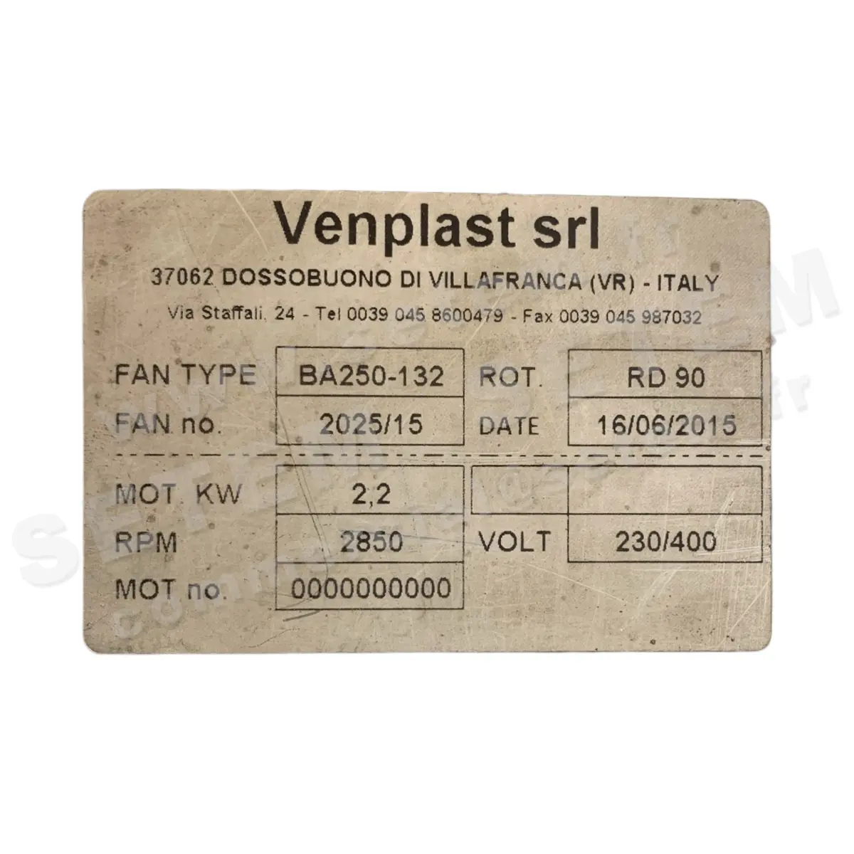 6947000200-VENTILATEUR VENPLAST BA250-132 2.20KW 2P T230/400V RD 90°