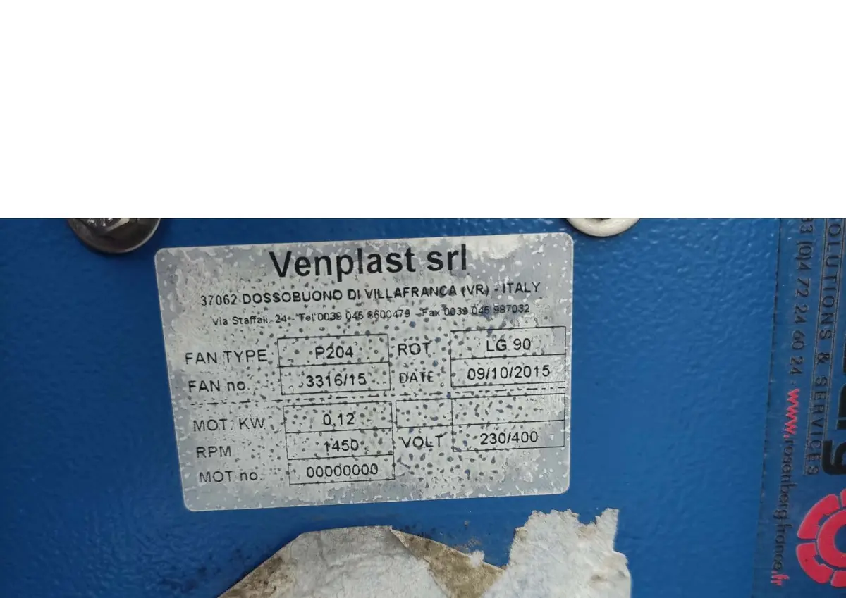 6947001251-VENTILATEUR VENPLAST P204 0.18KW 4P T230/400V LG 90°