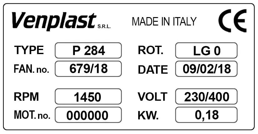 6947002280-VENTILATEUR VENPLAST P284 0.18KW 4P T230/400V LG 0° 4